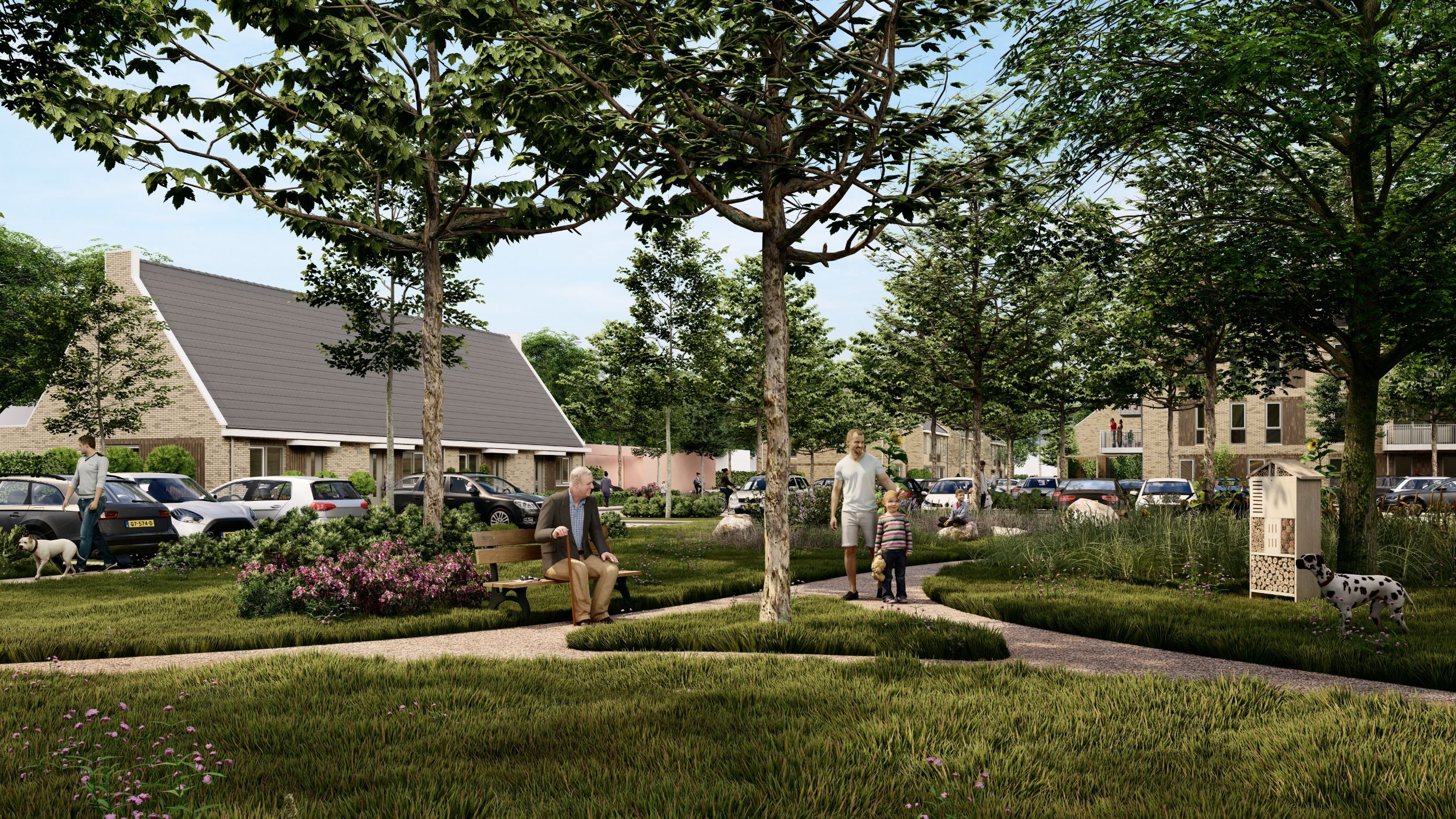 Artist Impression van het park voor de woningen in Eemnes