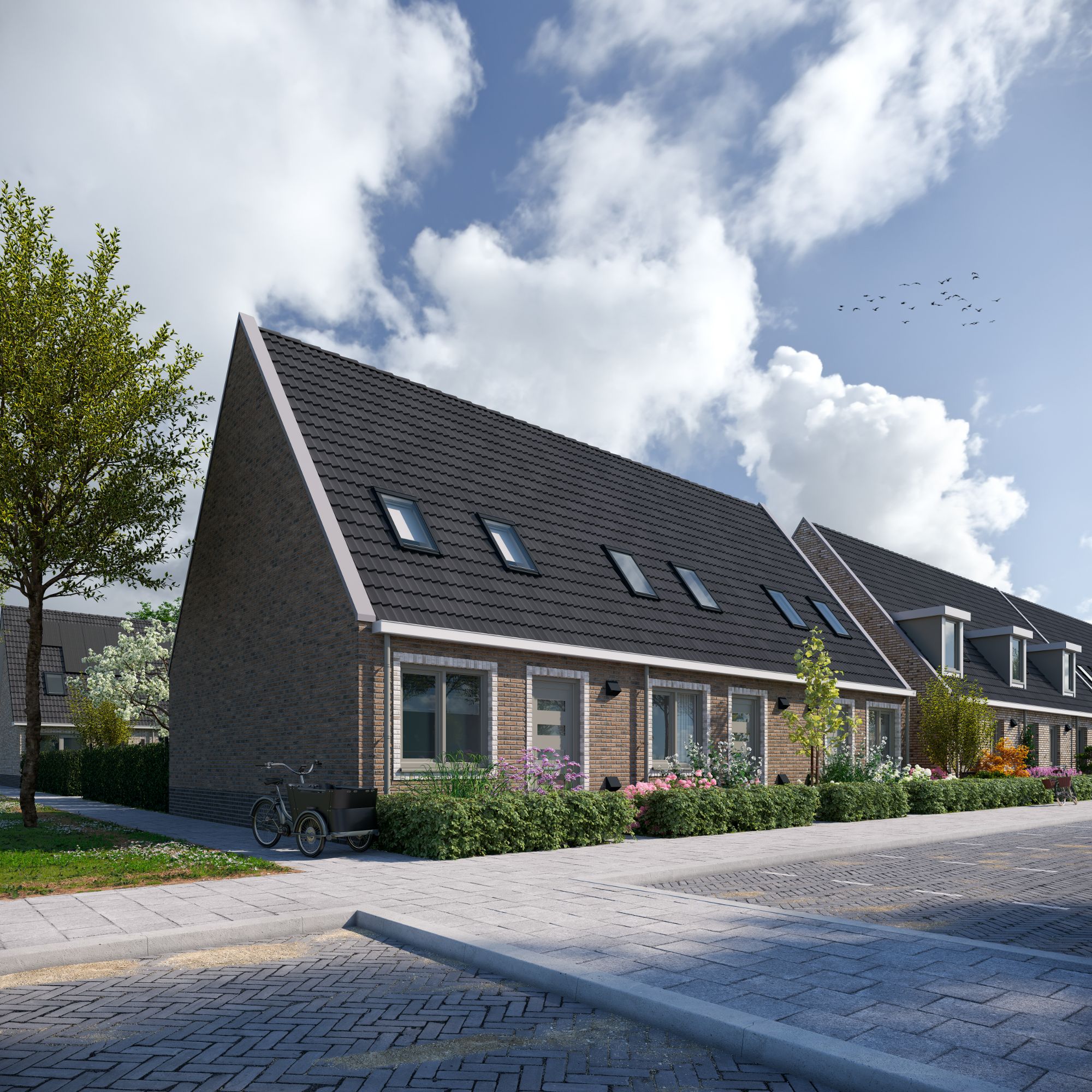 Artist Impression van de eenlaags met kap woningen in Gendt