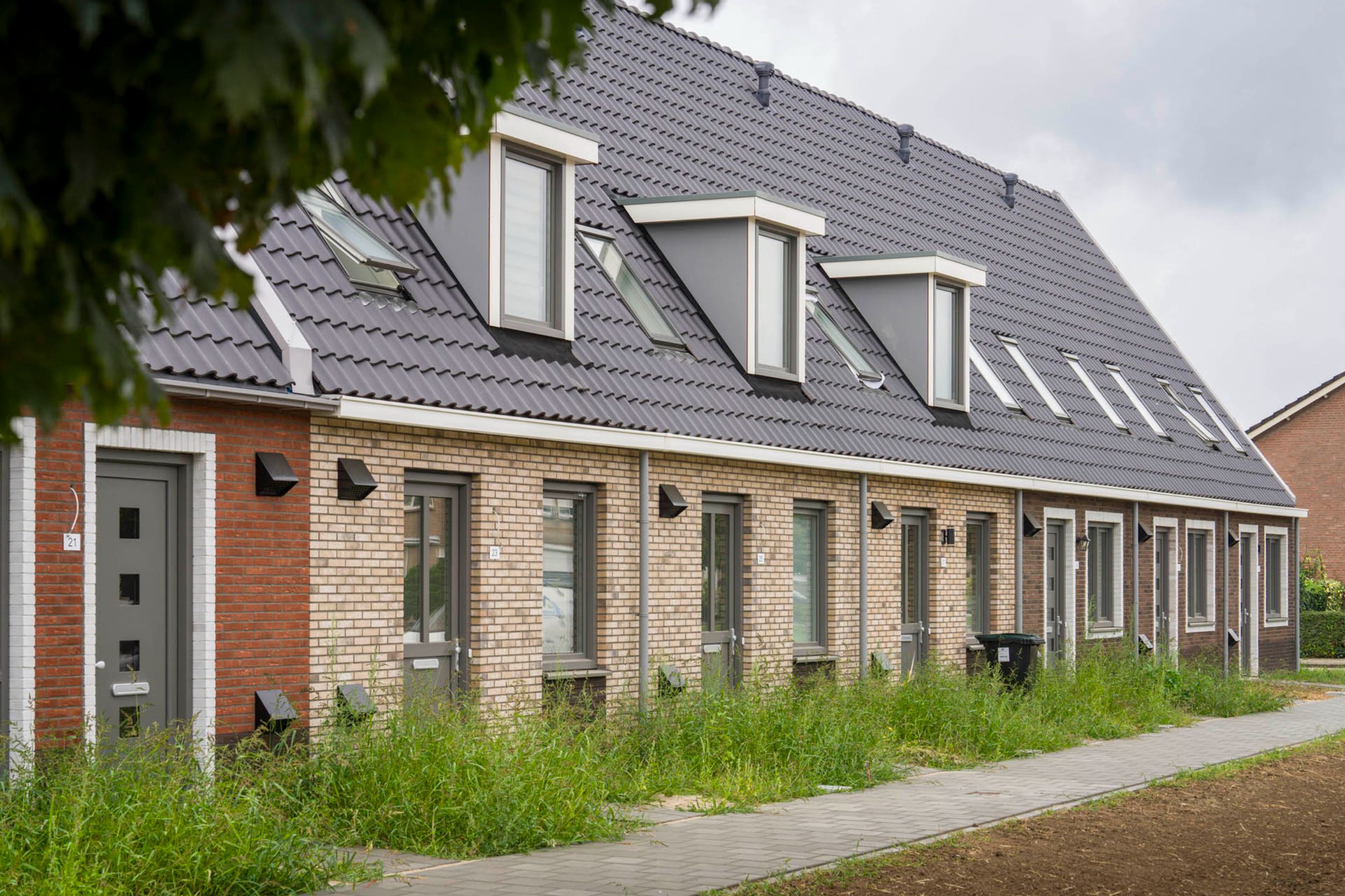 Staatsliedenbuurt Gendt - Voorkant van de eenlaags met kap woningen waarvan sommigen een dakkapel hebben