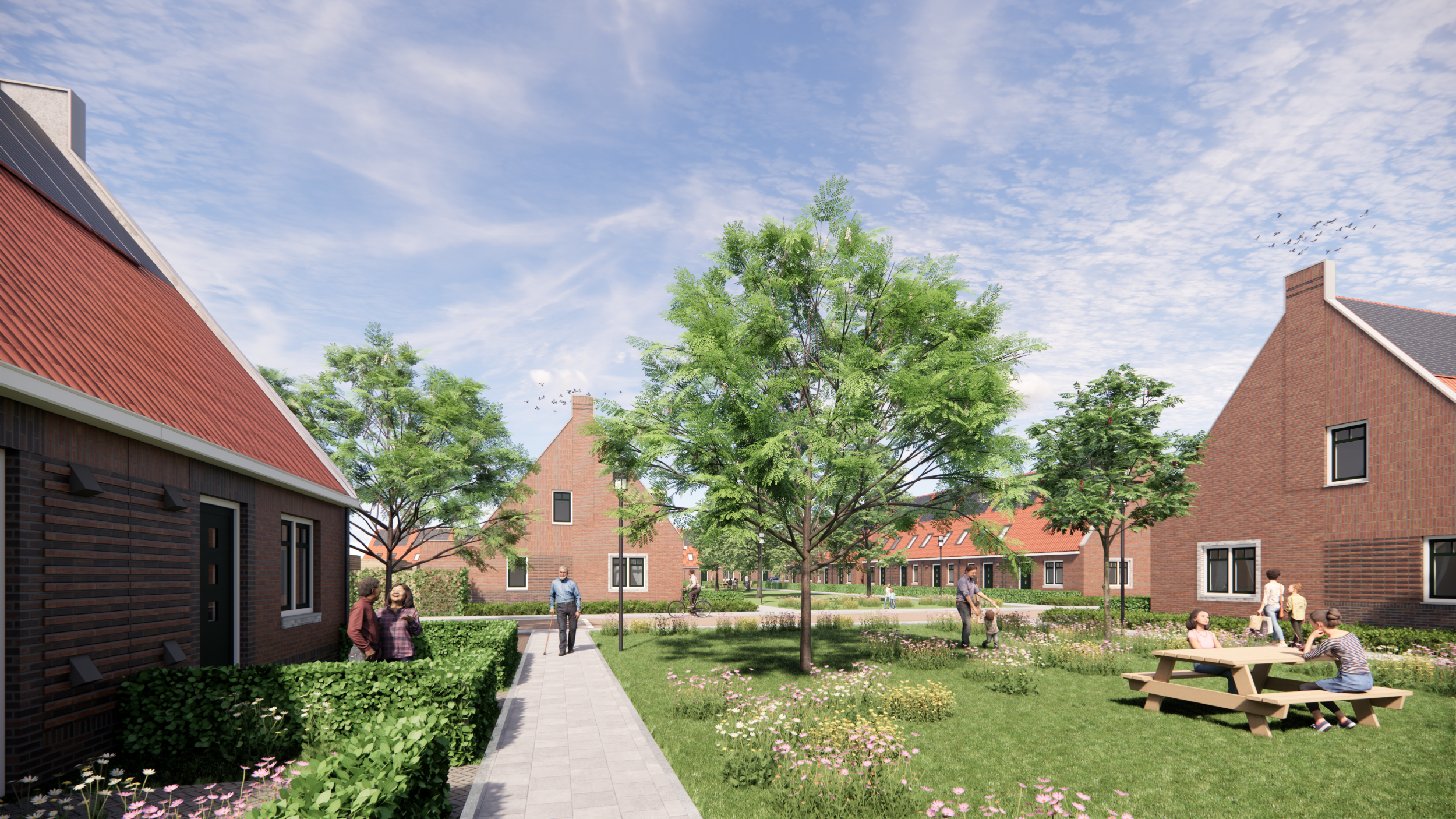 Artist Impression - Goes West - Doorkijkje met groenstrook tussen de woningen