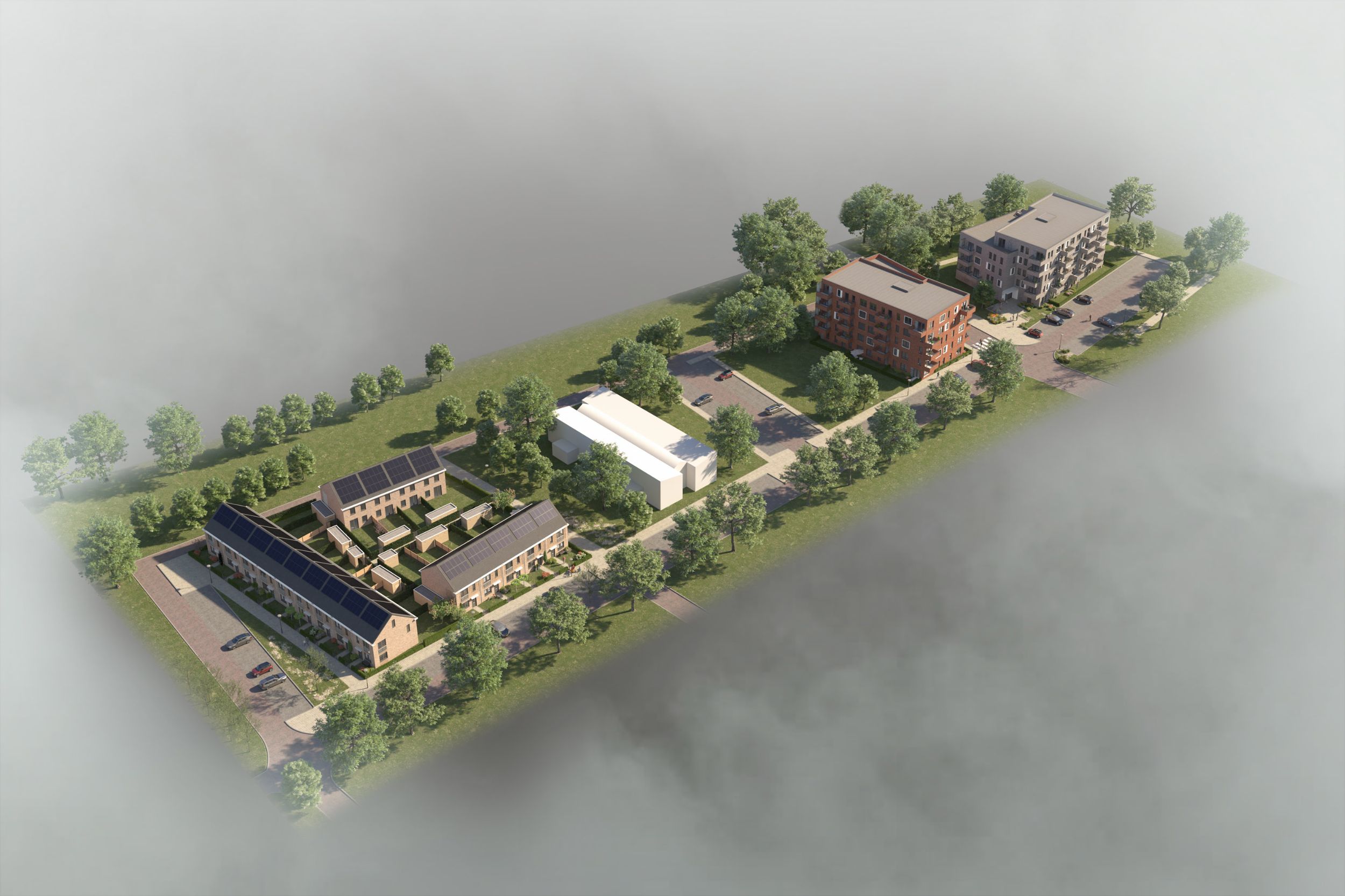 Artist Impression - Droneview - Overzicht van de wijk Zuidelijke Stempel Oost in Gouda