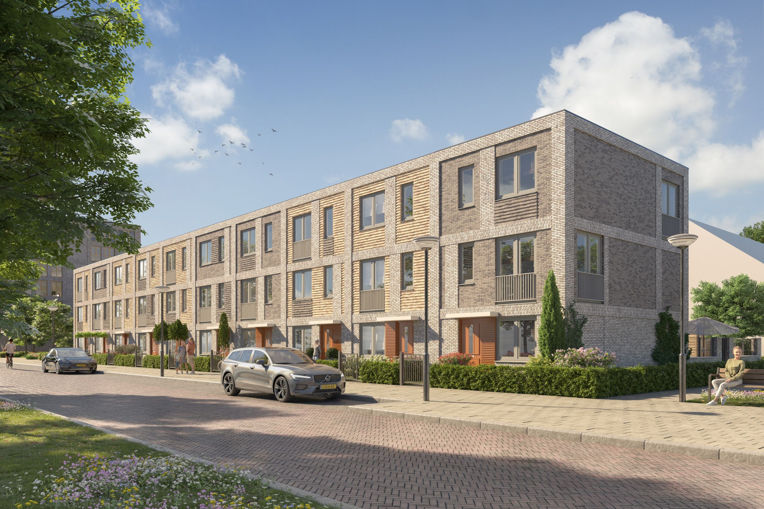 Artist Impression van de drielaags plat woningen die wij realiseren in Gouda in de Zuidelijke Stempel Oost