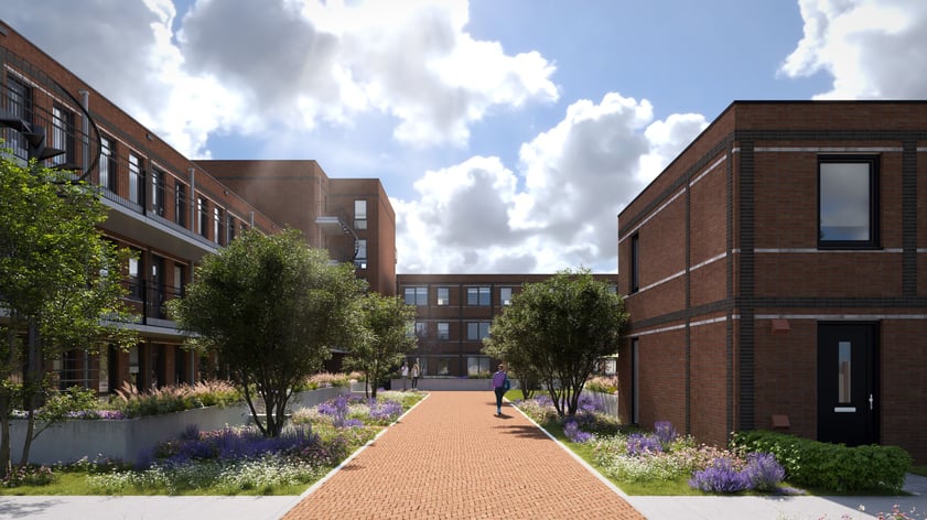 Artist Impression - Hengelo - De Appendage - Twee en drielaags plat - Doorkijk met galerij