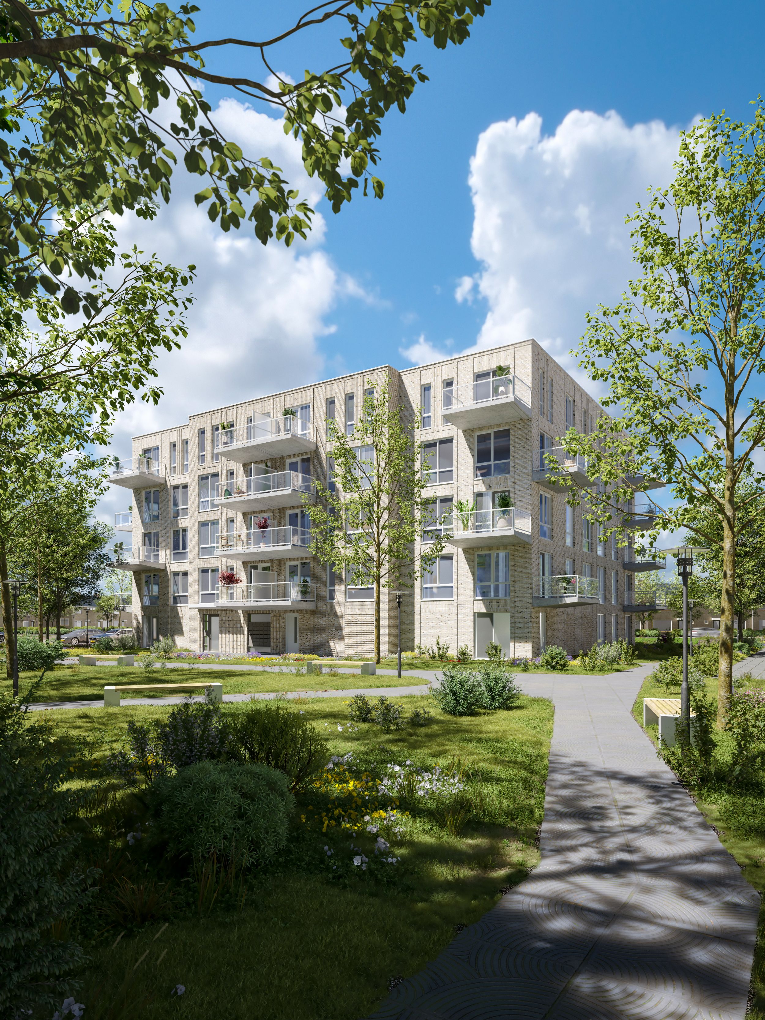 Een Artist Impression van de woontoren die wij realiseren in Hugo Oord