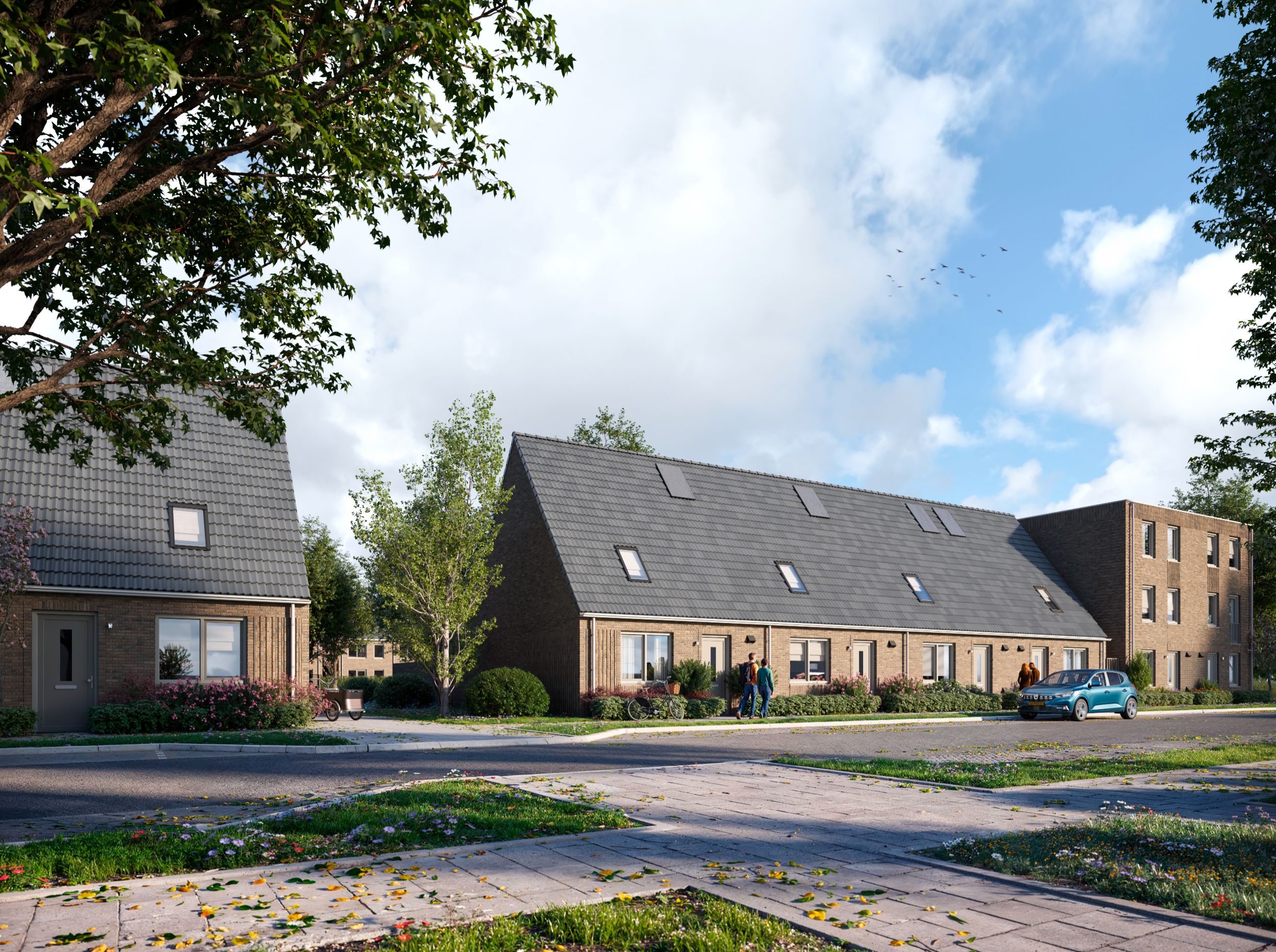 Artist Impression van de eenlaags met kap levensloopbestendige woningen die wij gaan realiseren in de wijk Rolduckerveld in Kerkrade