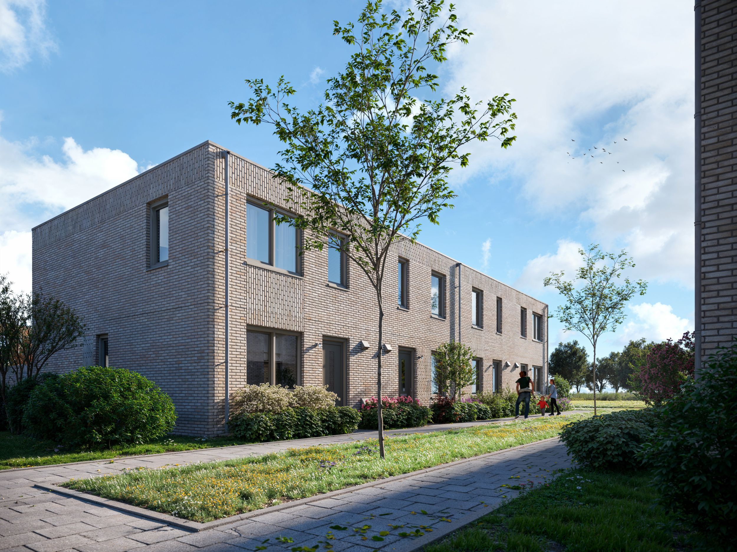 Artist Impression van de tweelaags plat woningen die wij realiseren in de wijk Rolduckerveld in Kerkrade