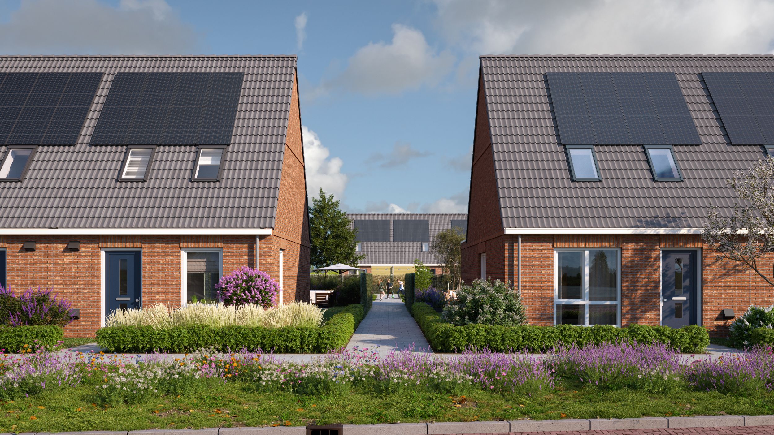 Artist Impression - Eenlaags met kap woningen in Nieuwe Pekela met een doorkijkje naar de straat erachter