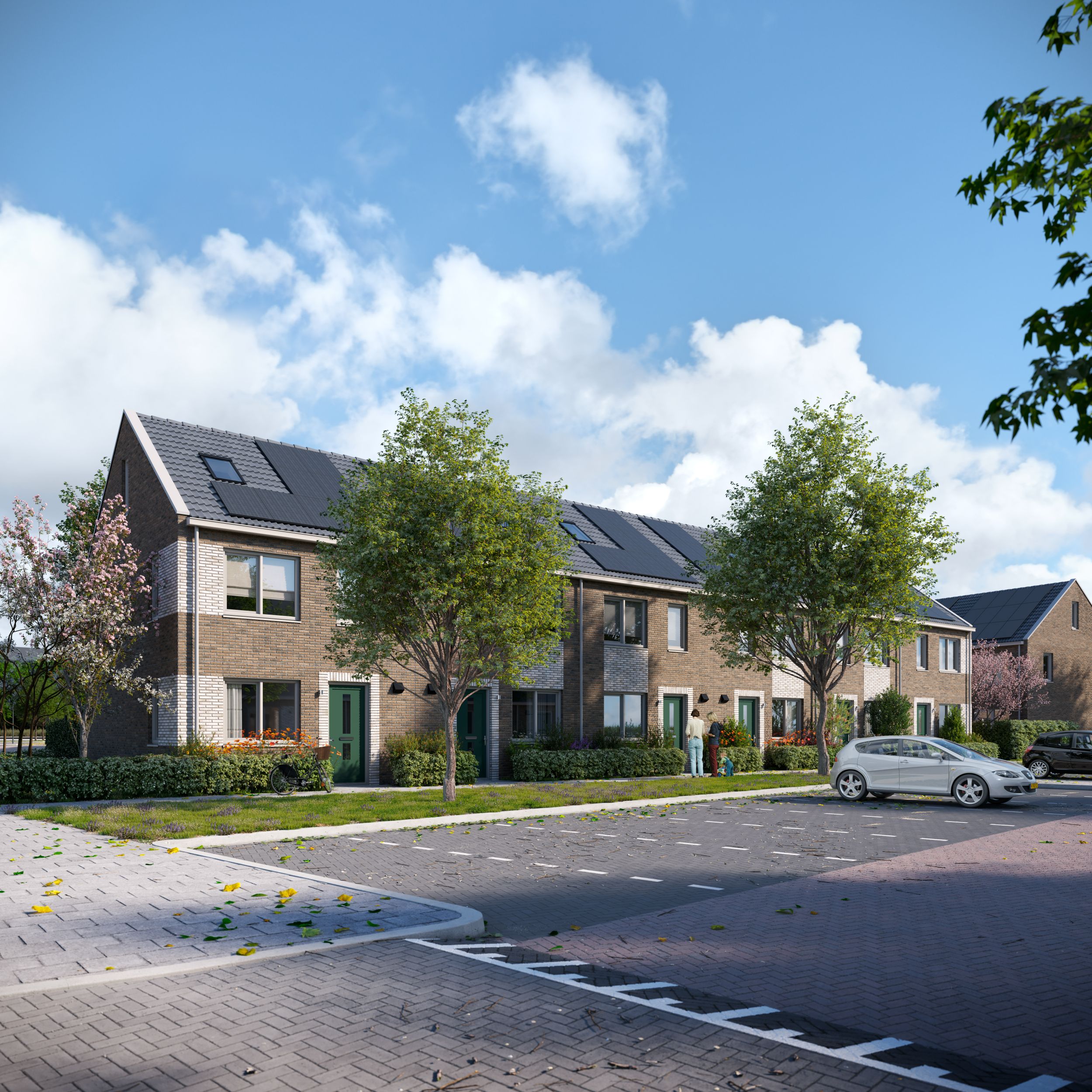 Artist Impression van de tweelaags met kap woningen die we gaan realiseren in Roermond De Kemp