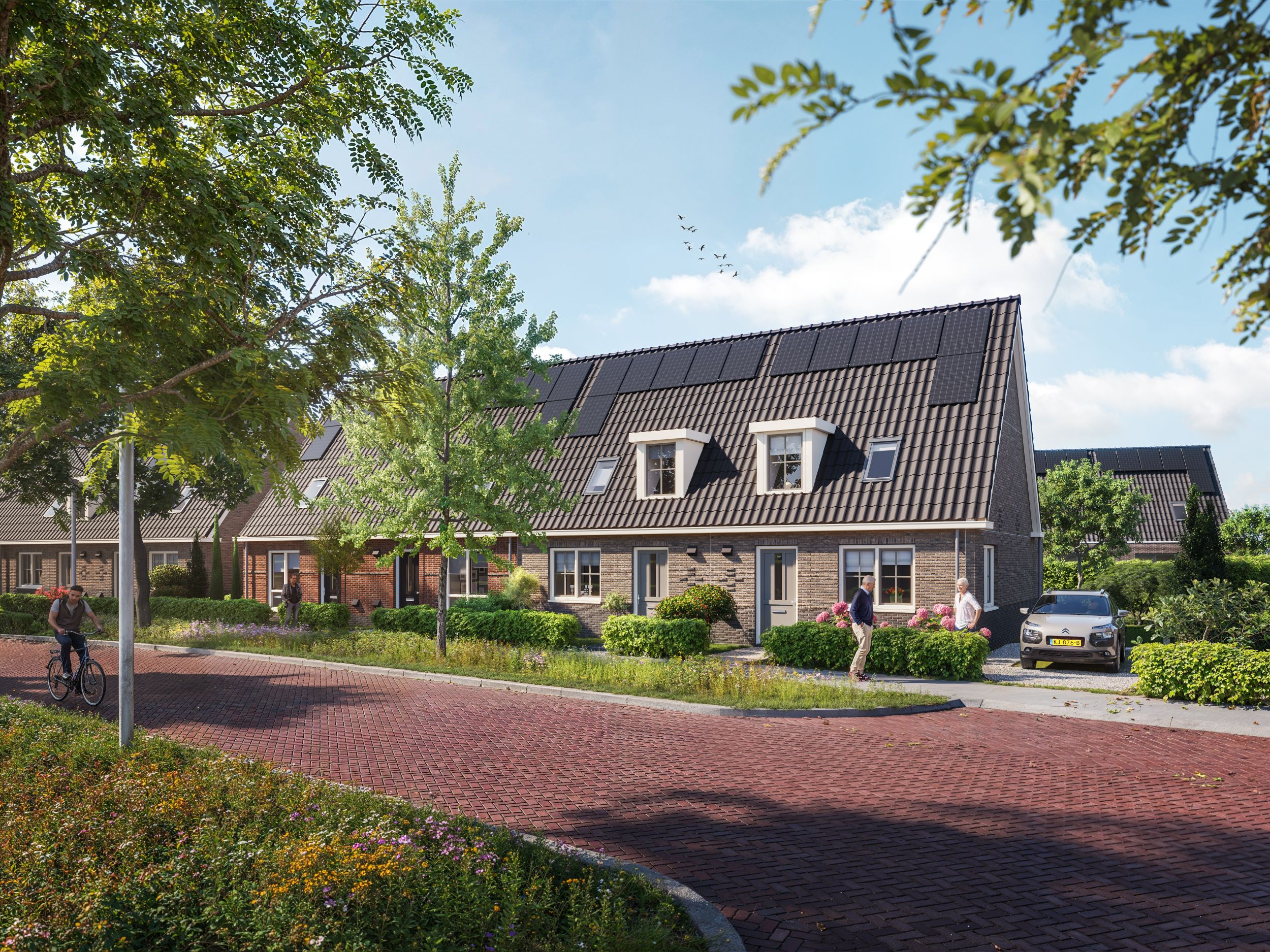 Artist Impression Swifterbant Luweland Eenlaags met kap Levensloopbestendig geparkeerde auto