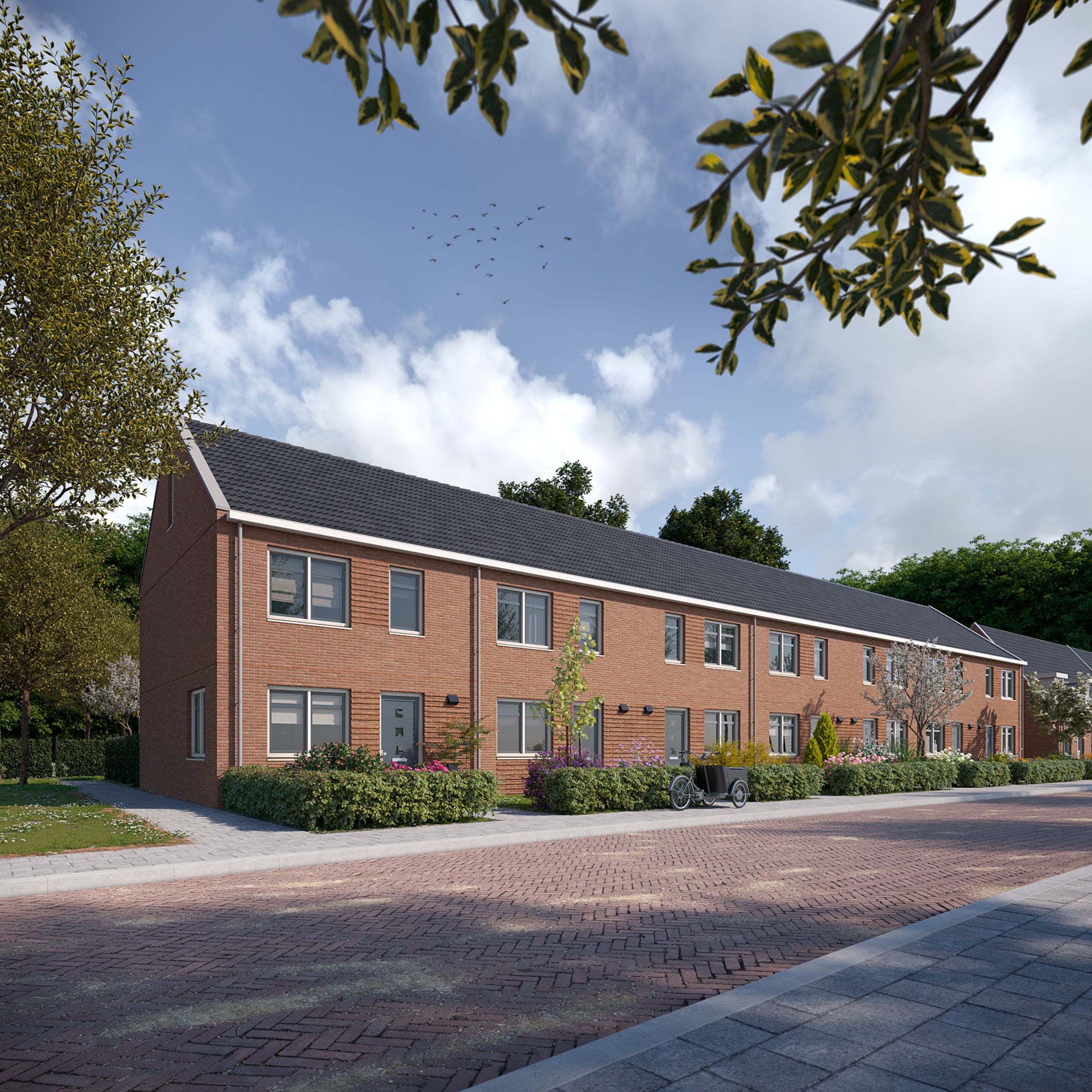 Artist Impression van de tweelaags met kap woningen die wij voor Stadlander mogen realiseren aan de Jacoba van Beierenstraat in Sint-Maartensdijk in de gemeente Tholen