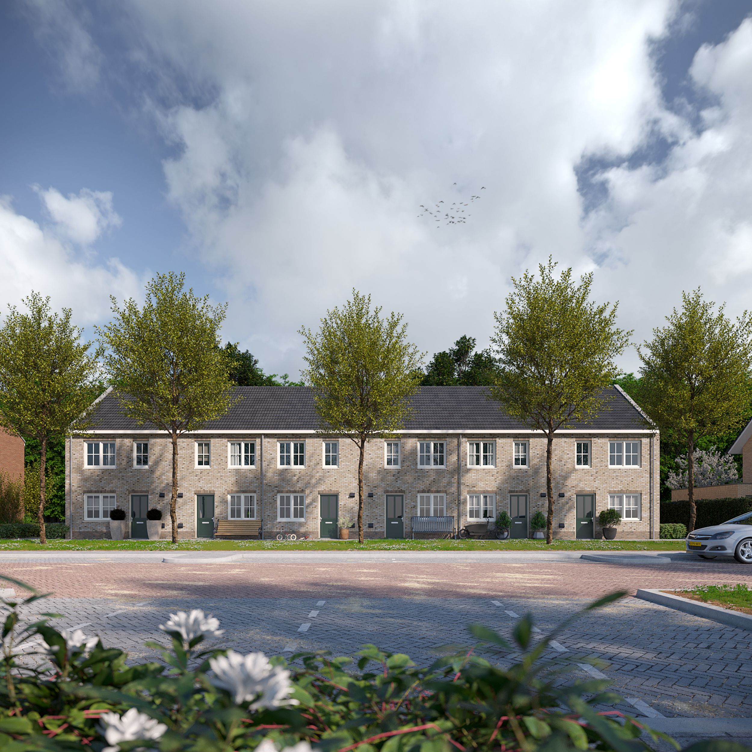Artist Impression van de tweelaags met kap woningen die wij voor Stadlander mogen realiseren aan de Koningin Julianastraat in Sint-Maartensdijk in de gemeente Tholen