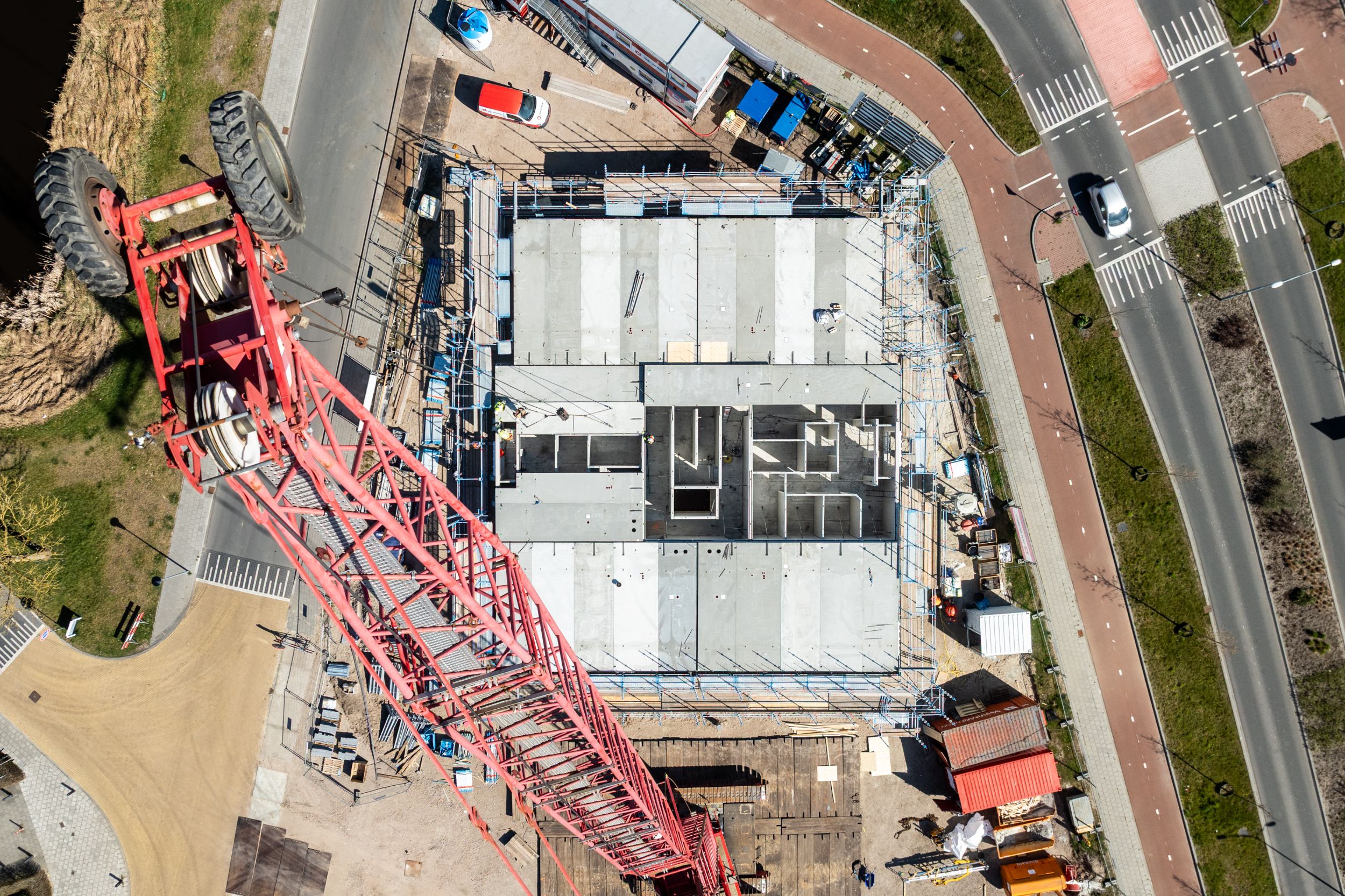 Voortgang bouw - Woontoren - Veendam - Top-down foto