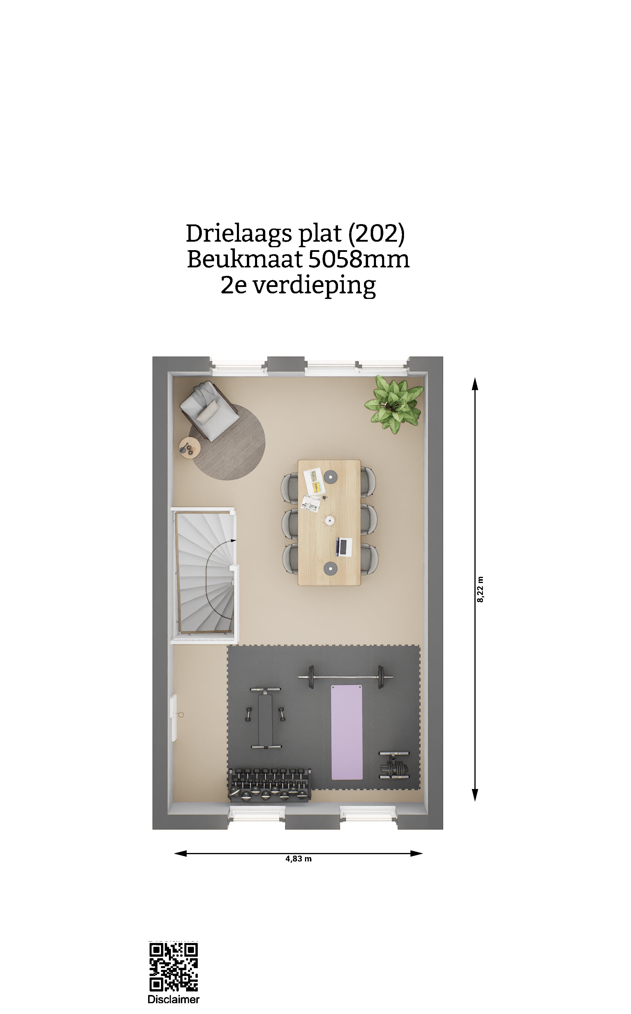 Plattegrond - Drielaags plat woning type 202 - tweede verdieping - beukmaat 5058 - Keratop