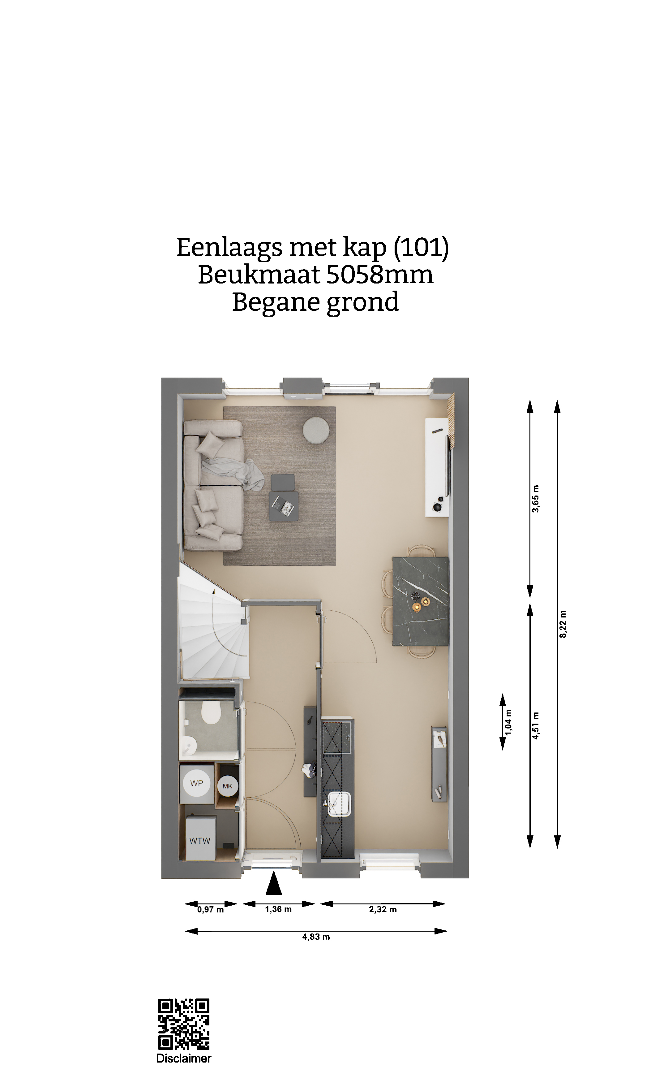 Plattegrond - Eenlaags met kap woning - begane grond - beukmaat 5058 - Keratop