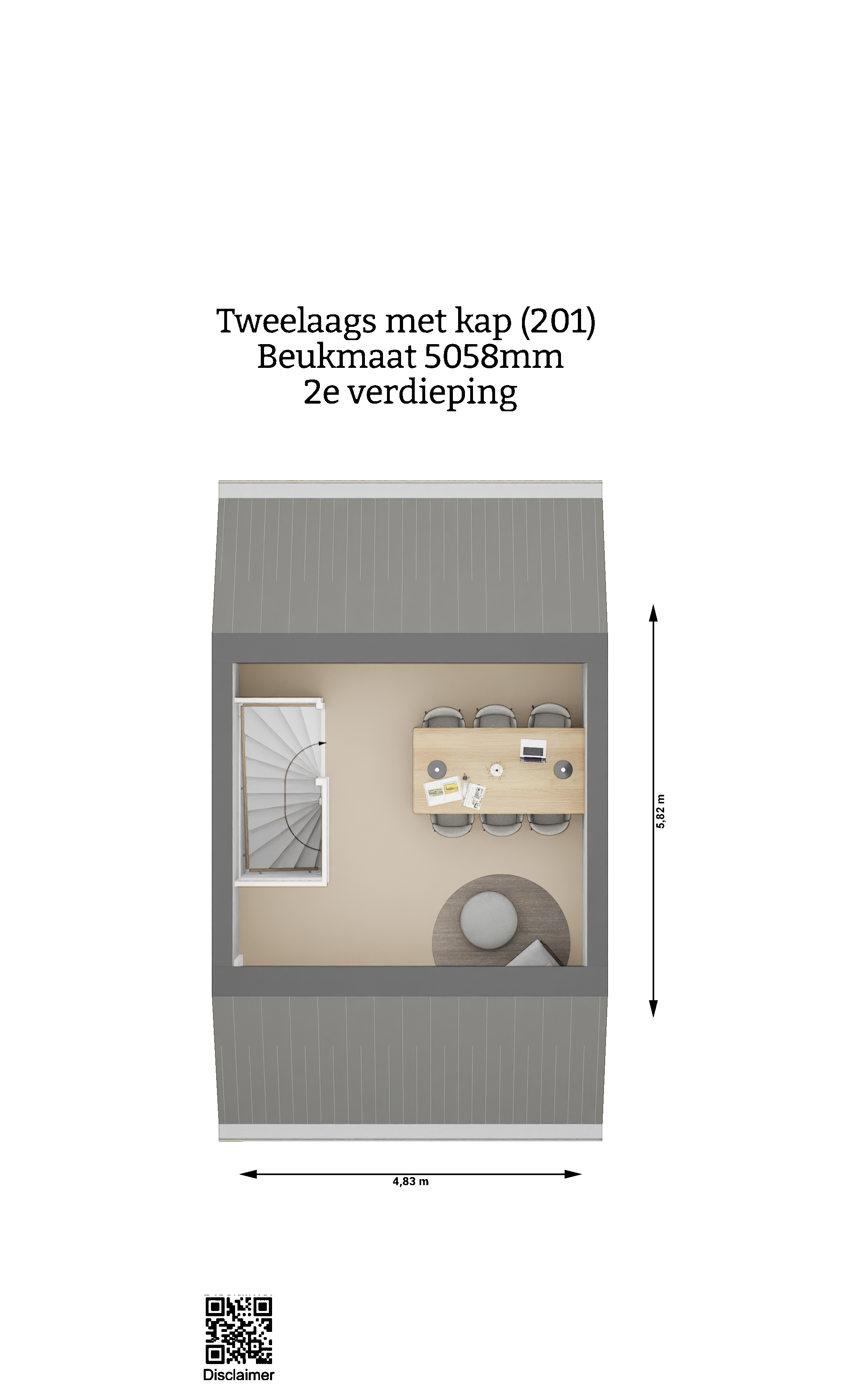 Plattegrond - Tweelaags met kap woning - tweede verdieping - Beukmaat 5058 - Keratop