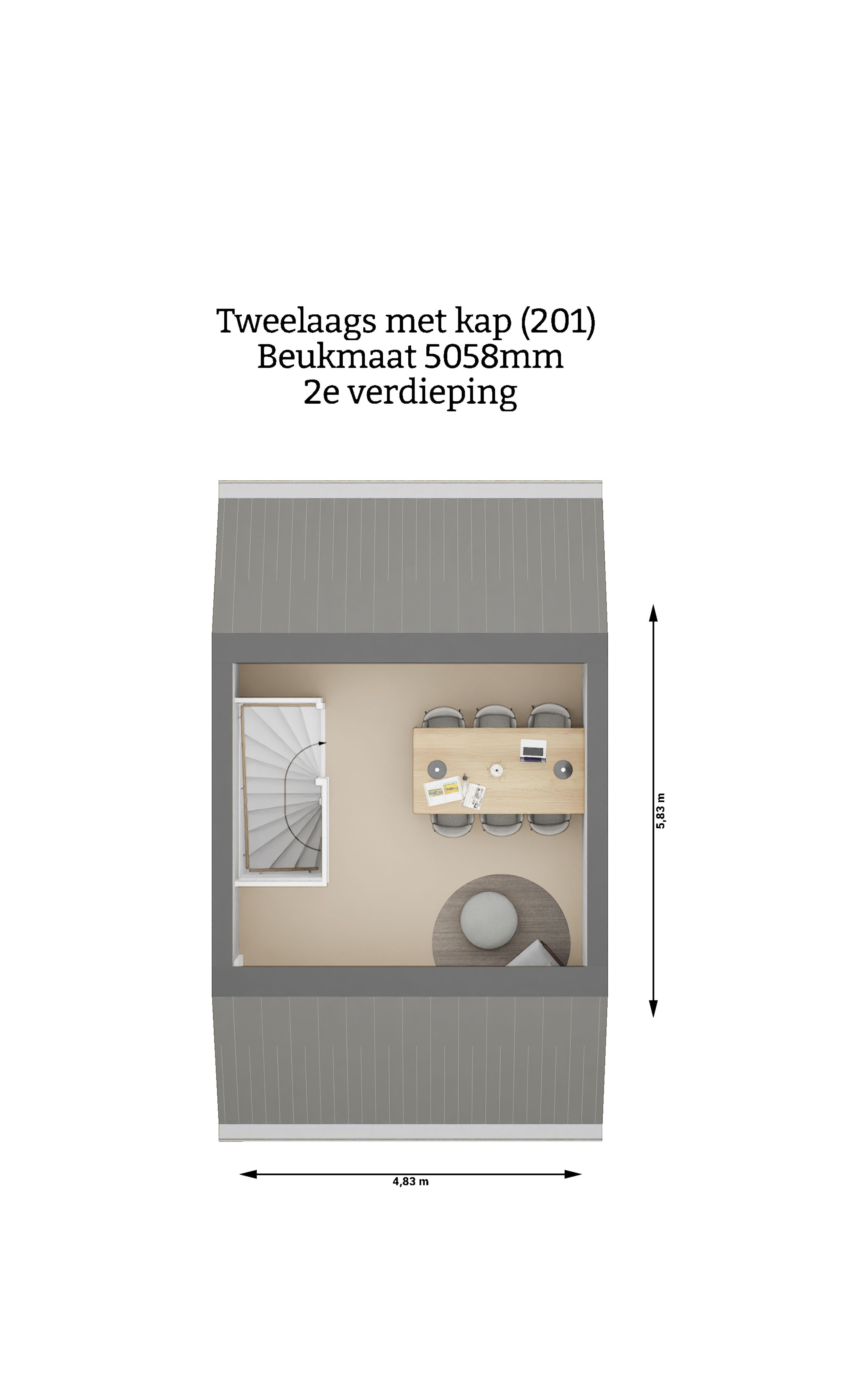 Plattegrond - Tweelaags met kap woning - tweede verdieping - Beukmaat 5058
