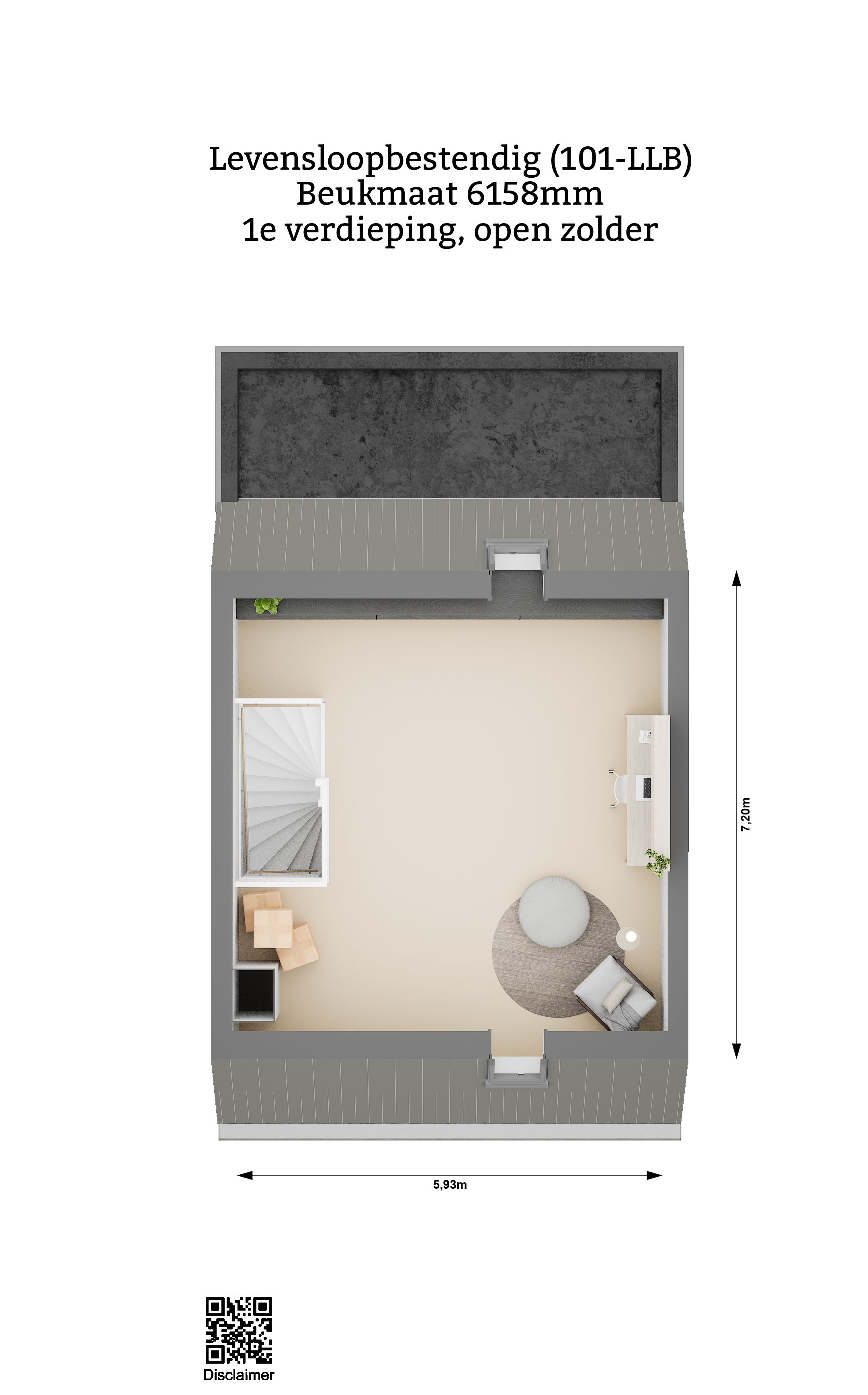 Plattegrond Eenlaags met kap levensloopbestendige woning tweede verdieping open zolder beukmaat 6158 Keratop