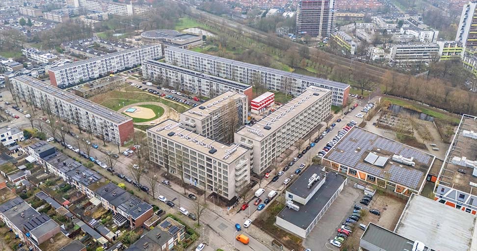 Appartementengebouw De Mix vogelvlucht