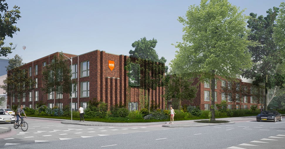 Artistieke impressie studentenwoningen Groenewoudseweg