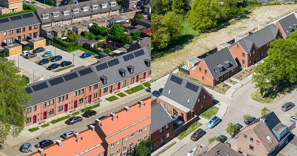 Dronefoto's van project Emmastraat Hoensbroek en Mariaberg Maastricht Woonpunt