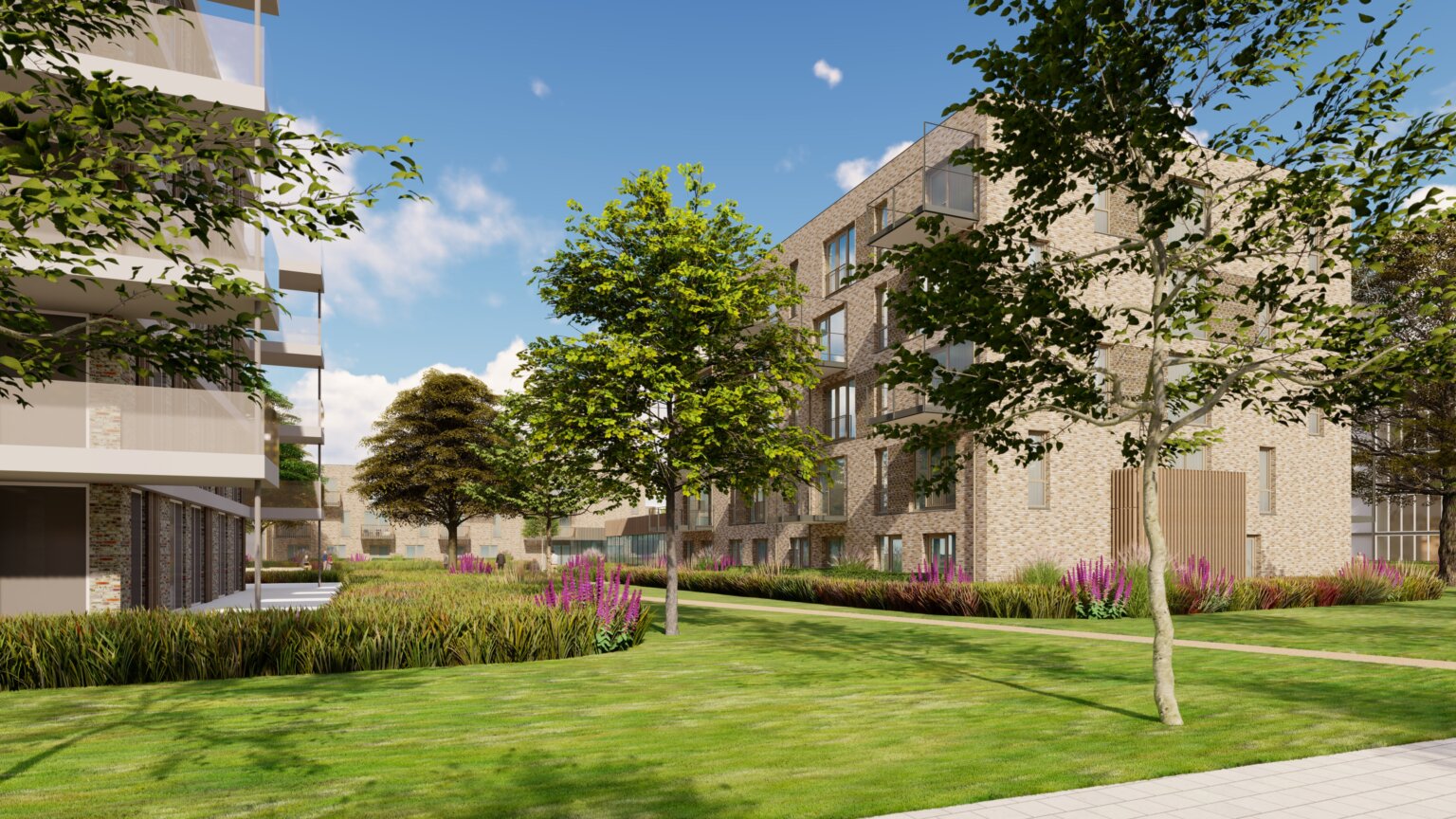 Impressie appartementen met groene omgeving