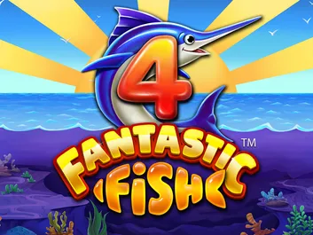 The image shows a promotional graphic for the online slot game "4 Fantastic Fish" available on Chumba Casino. The background features a colorful underwater scene with four vibrant and whimsical fish characters. The title "4 Fantastic Fish" is prominently displayed in bold, playful letters at the top of the image, adding to the aquatic theme. The overall design is cheerful and imaginative, promising a fun and lively gaming experience with these delightful fish as the central focus.