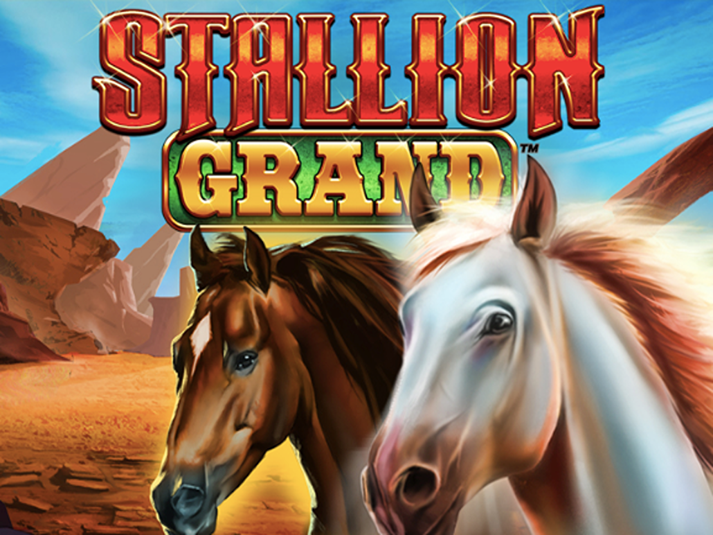  The stallion-themed fireshot inferno jackpot slots game Stallion Grand logo features a white horse.