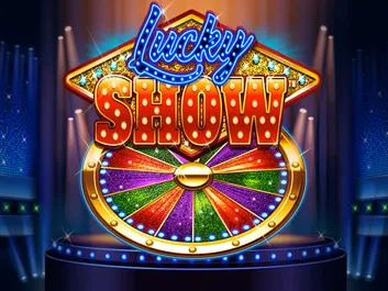 The image shows a promotional graphic for the online slot game "Lucky Show" available on Chumba Casino. The background features a vibrant and flashy design reminiscent of a television game show set, with bright lights and a colorful stage. The title "Lucky Show" is prominently displayed in bold, golden letters at the top of the image, adding to the excitement and spectacle. The overall theme exudes a feeling of luck and entertainment, promising an engaging and rewarding gaming experience akin to a thrilling game show.