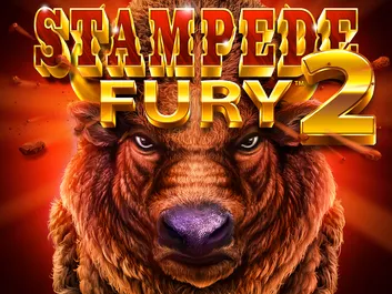 A promotional graphic for the online slot game 'Stampede Fury 2' on Chumba Casino. The background features a dynamic savanna scene with running buffalo and the title 'Stampede Fury 2' in bold letters.
