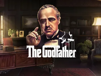 The image shows a promotional graphic for the online slot game "The Godfather" available on Chumba Casino. The background features a classic and sophisticated design reminiscent of a mafia-themed setting with iconic elements such as a fedora hat, cigars, and playing cards. The title "The Godfather" is prominently displayed in bold, authoritative letters at the top of the image, reflecting the theme of power and intrigue. The overall theme evokes a sense of underworld sophistication and drama, promising an engaging gaming experience inspired by the legendary film series.