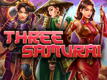 The image shows a promotional graphic for the online slot game "Three Samurai" available on Chumba Casino. The background features a dynamic and martial arts-inspired scene with three samurai warriors in traditional armor and wielding swords. The title "Three Samurai" is prominently displayed in bold, Japanese-style letters at the top of the image, enhancing the theme of honor and skill. The overall design evokes a sense of bravery and adventure, promising an exhilarating gaming experience set in the world of ancient Japan.