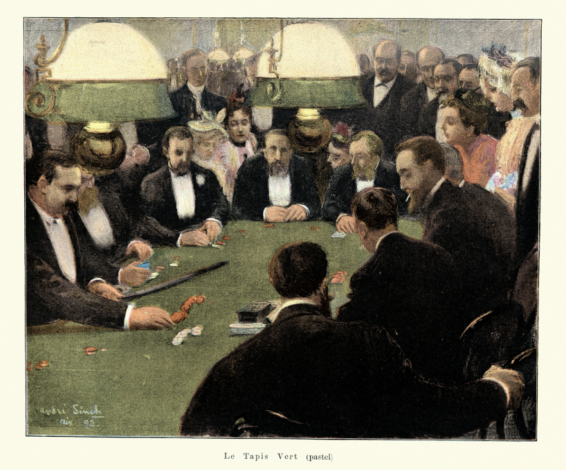 Le Tapis Vert Men playing cards casino 1890