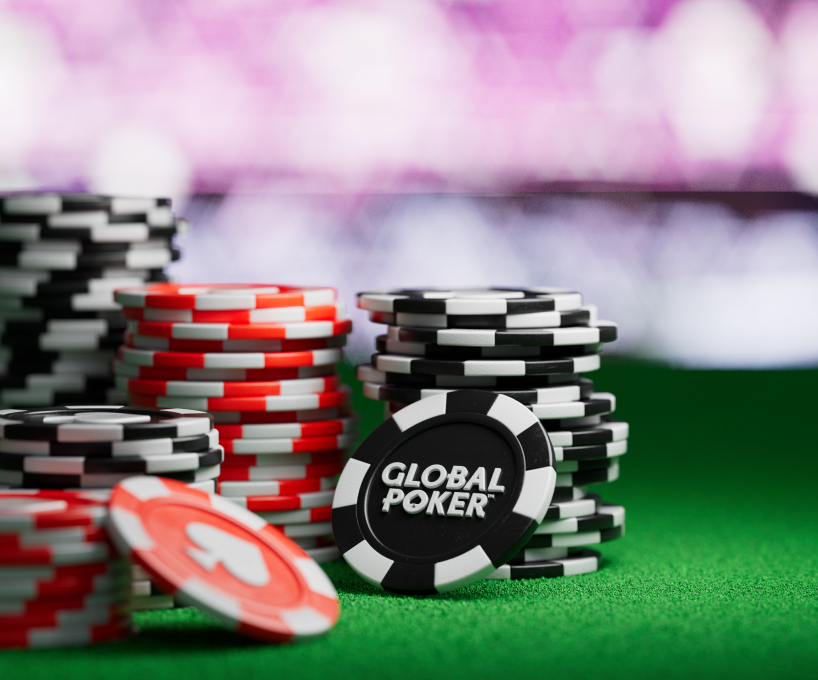 Global Poker stack of chips on table 