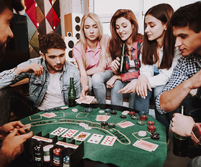 Friends playing poker at home 