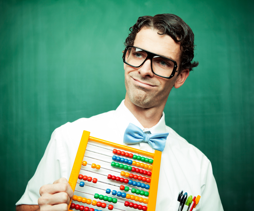 Geek holding abacus 