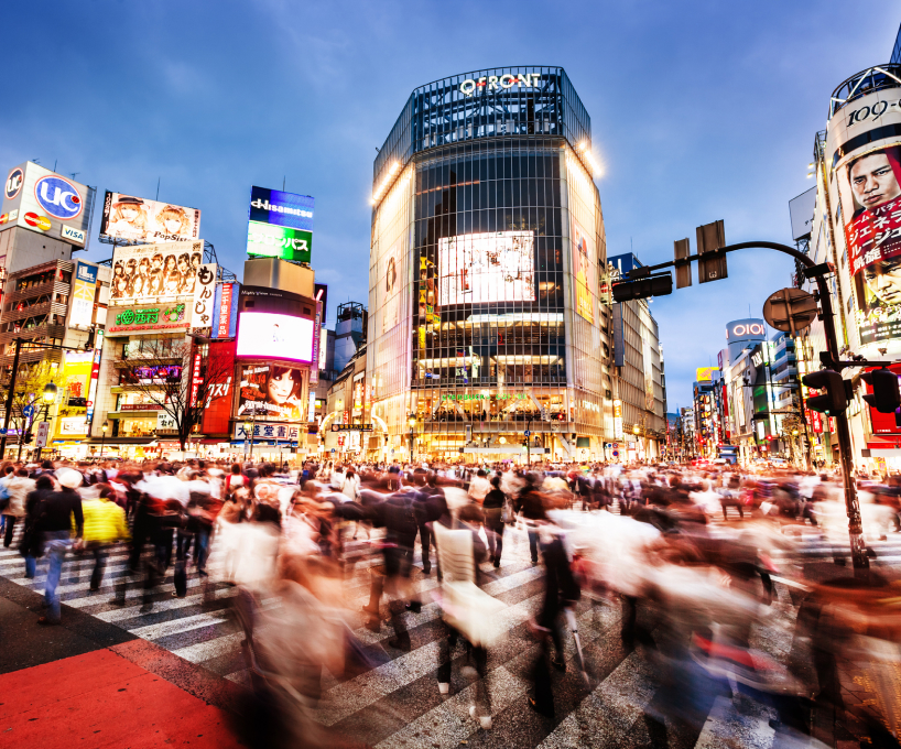 Shibuya crossing pedestrians rush hour