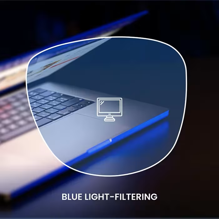 View through a blue light-filtering lens