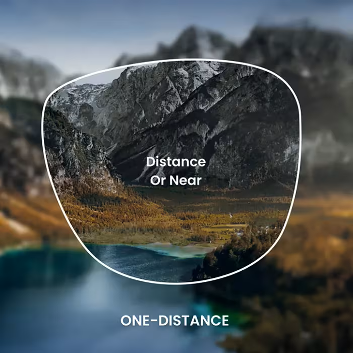 View through a single-vision lens to see at one distance, near or far