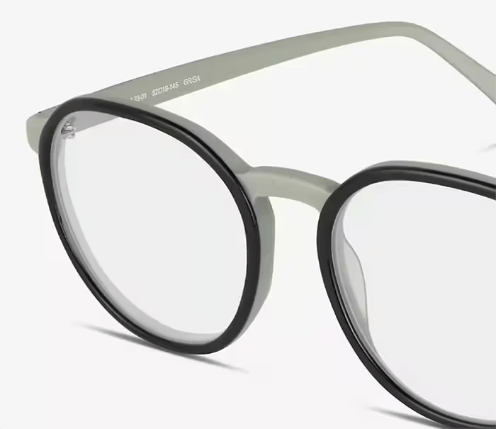 Close-up of gray and black round frames