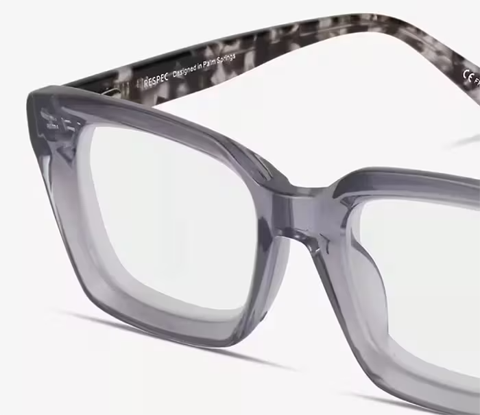 Close-up of two-tone gray squared frames