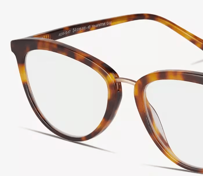 Close-up of tortoise cat-eye frames