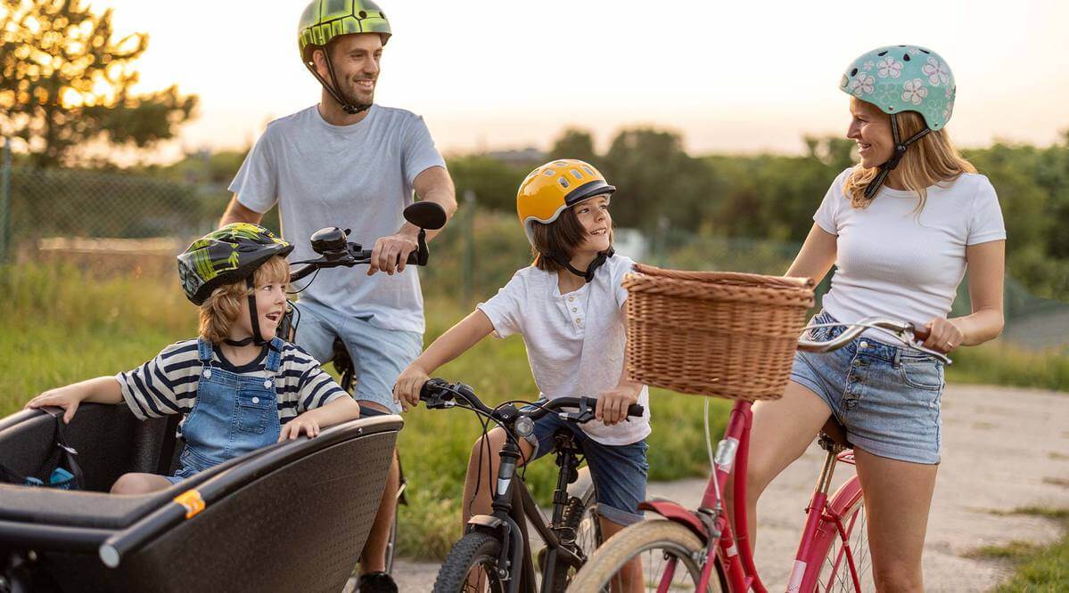 A family riding bicycles on a trail