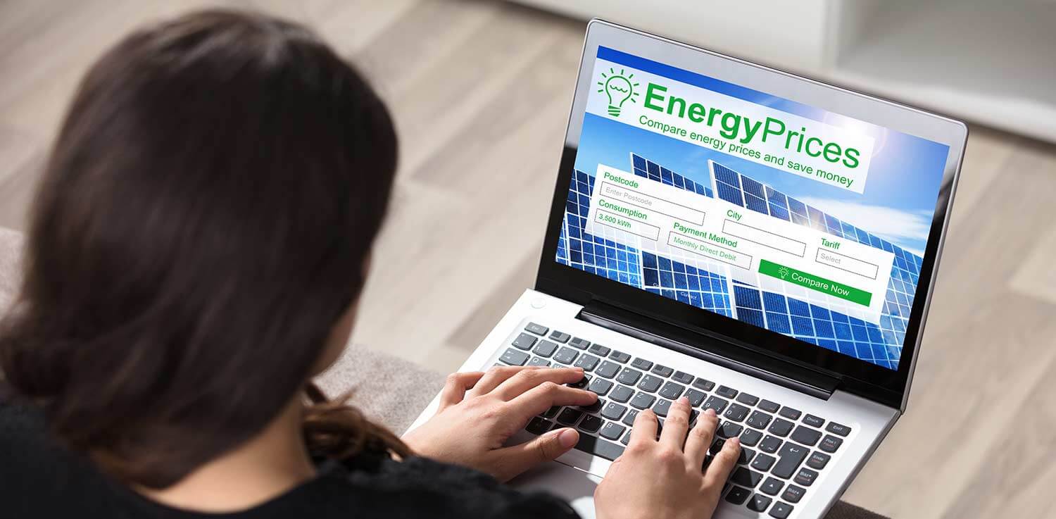 Woman using laptop to find energy plans for her state