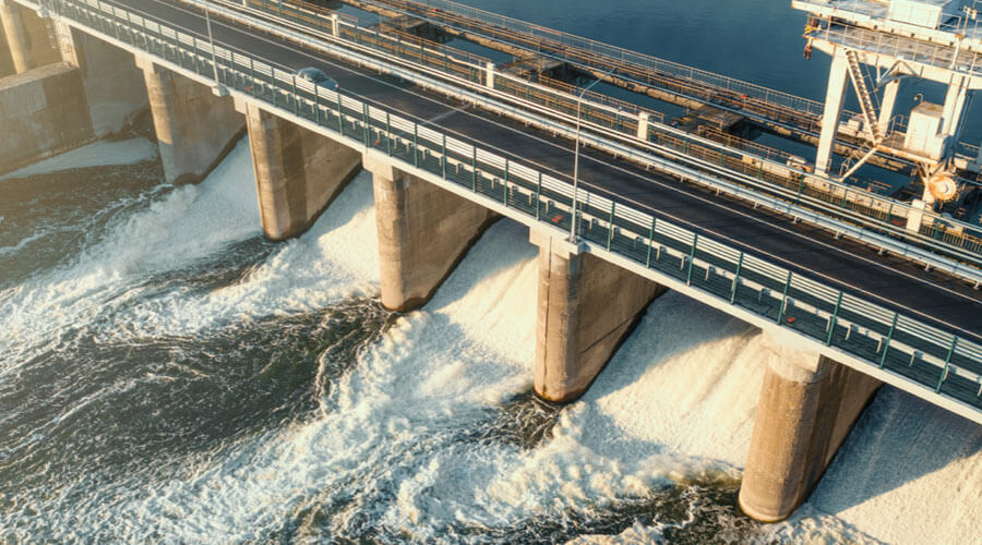 Water flowing through a dam