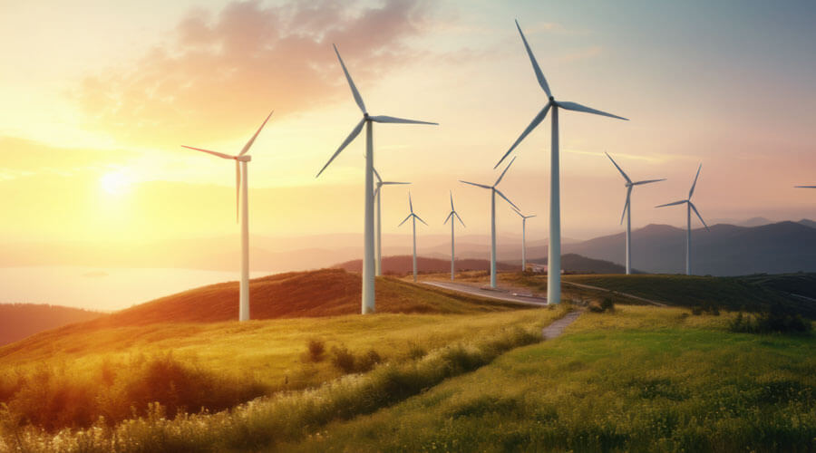 Wind turbines at dusk