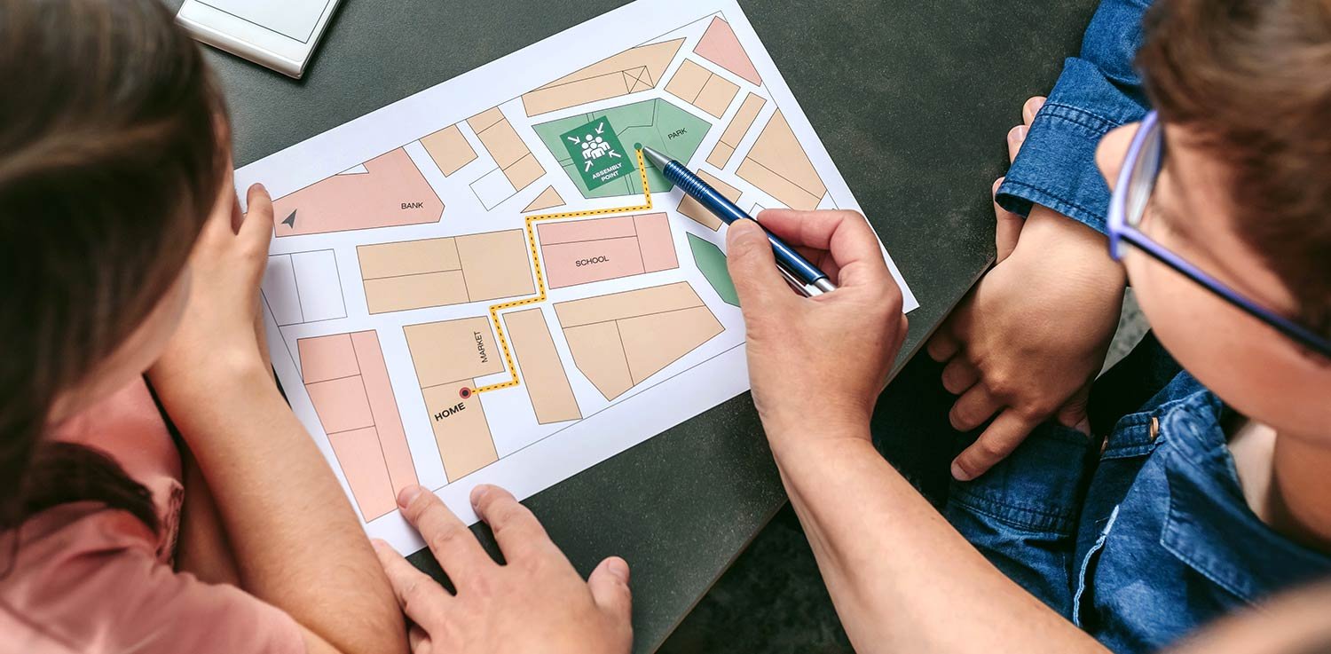 Using a map to plan a power outage evacuation route