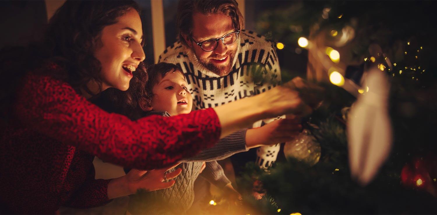 Family strings Christmas lights