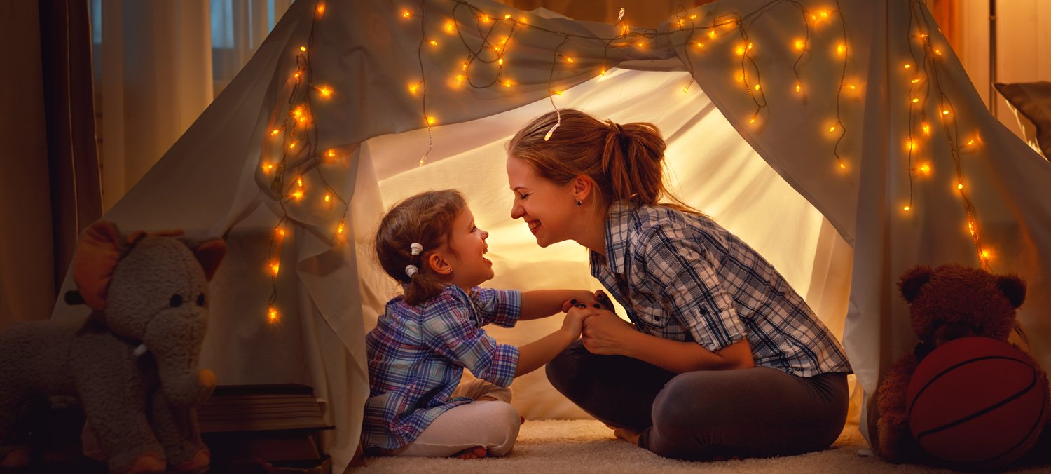 mom and child playing at home