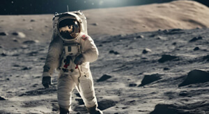 An astronaut walks on the Moon.