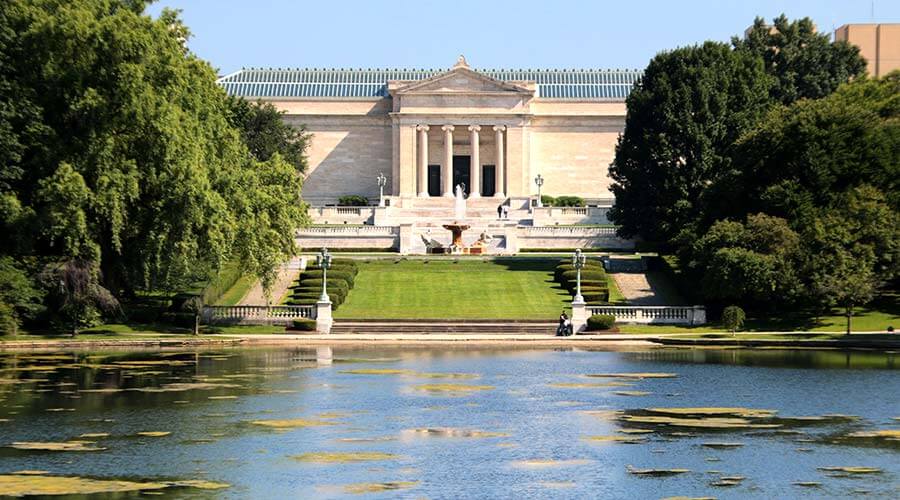The Cleveland Museum of Art from across a pond